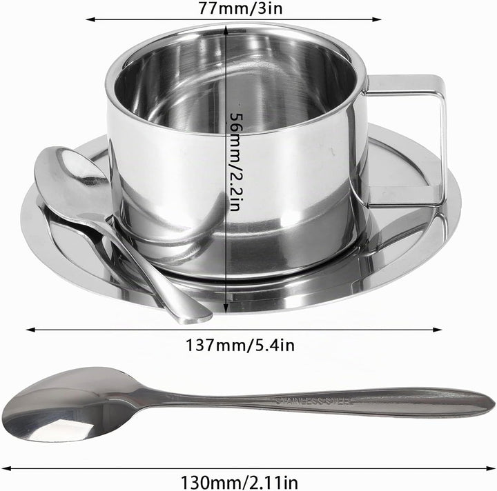 4 Stück Edelstahl Kaffeetassen Set 200ml Doppelwandig Kaffeetassen Metall Espresso Tasse Espressotas