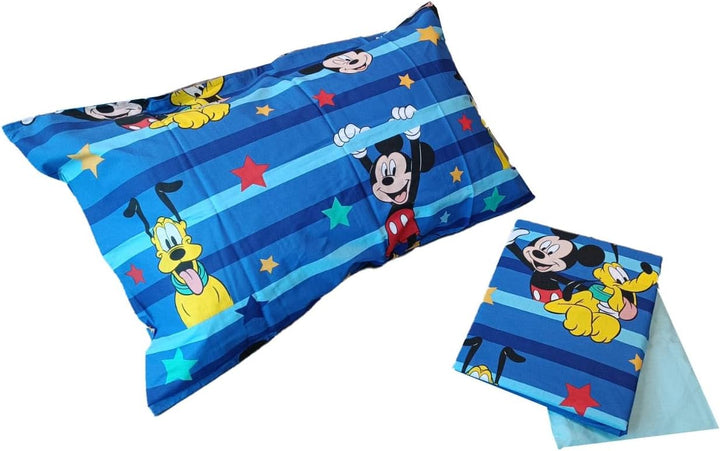 Mickey Mouse Mickey Mouse, Einzelbett-Bettlaken, Spannbettlaken, Kissenbezug, Blau, Disney, 100% Bau