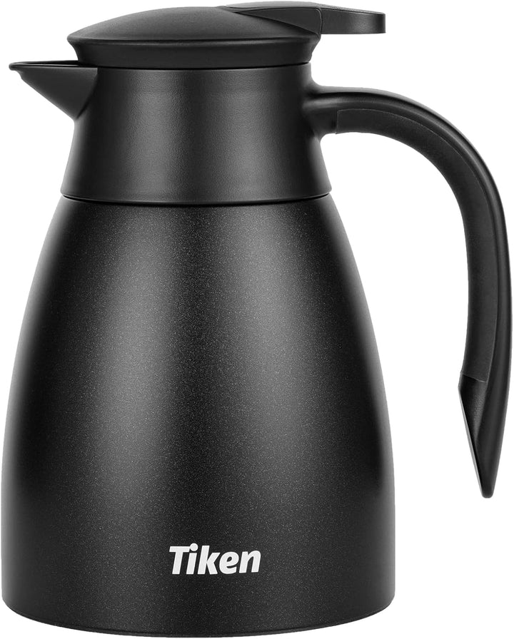 Tiken 1L Thermoskanne Edelstahl Doppelwandige Vakuumisolierung Isolierkanne Kaffeekanne Schwarz Schw