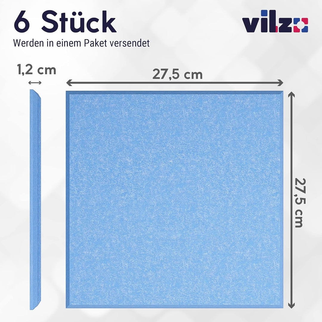 vilz Akustik Wandpaneel 6 Stück aus recyceltem Filz - Filzplatten quadratisch Schallschutz 275x275x1