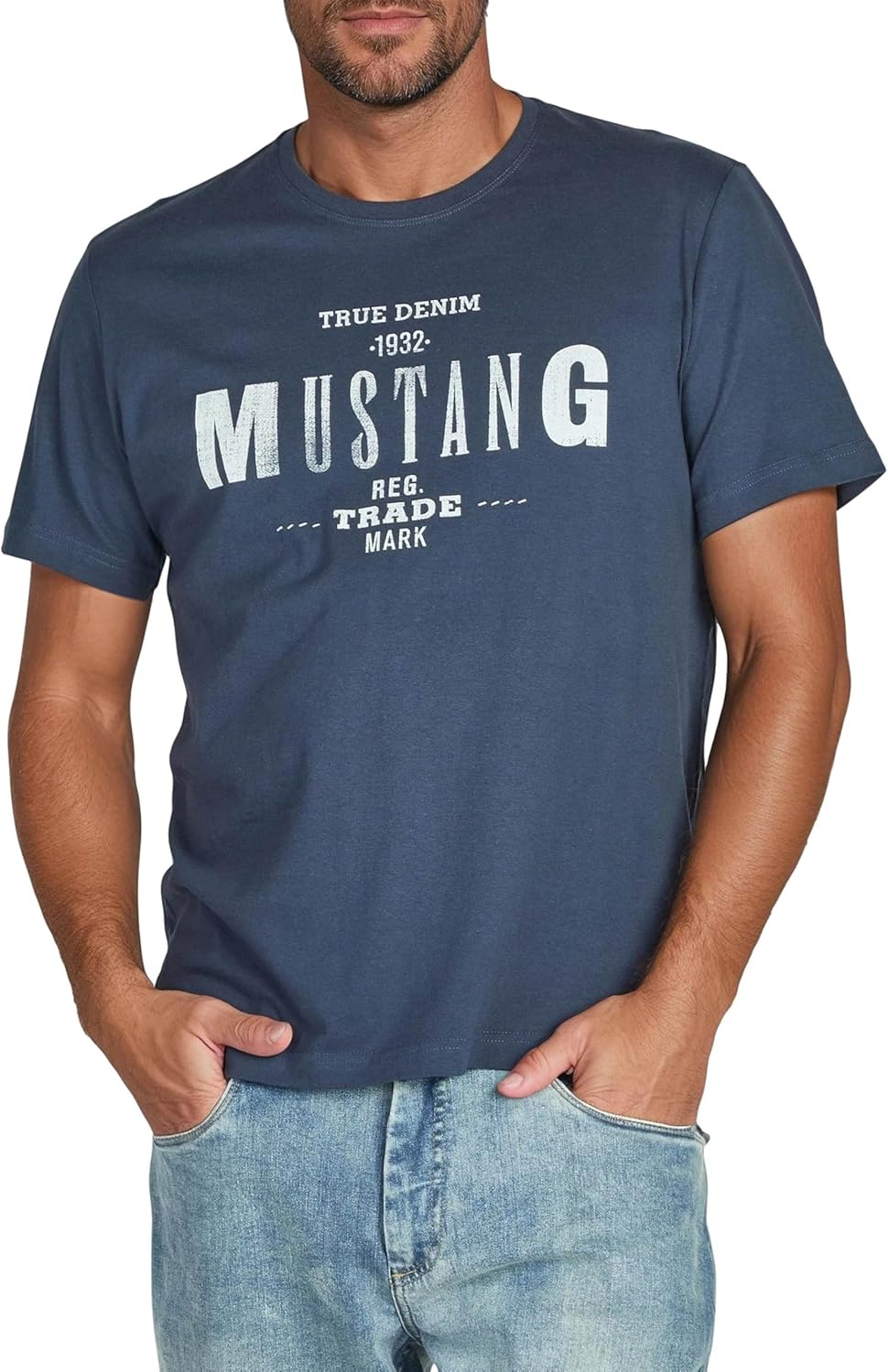 MUSTANG Tshirt Herren Baumwolle Regular Fit 4er Pack Set Rundhals Kurzarm Sommer Tee Shirt Logoprint