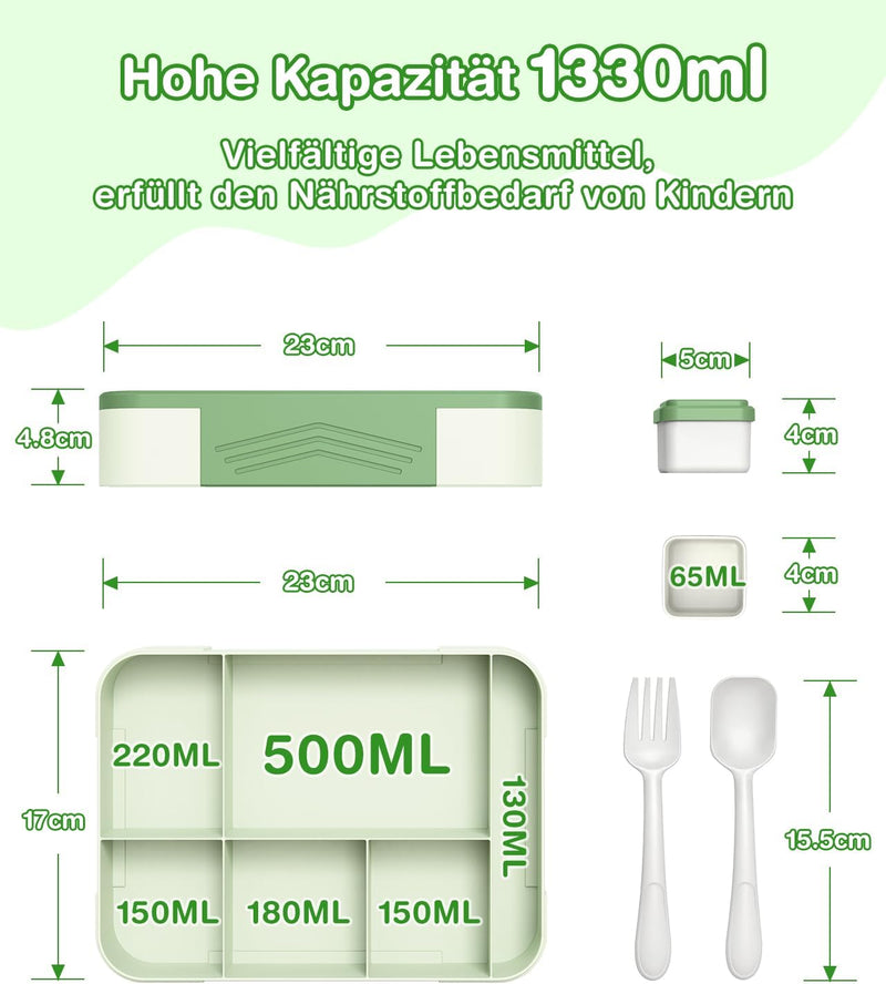 HOBUE Brotdose Kinder Mit Fächern,1330ml Lunchbox Auslaufsichere Bento Box,Vesperbox mit 6 Fächern,