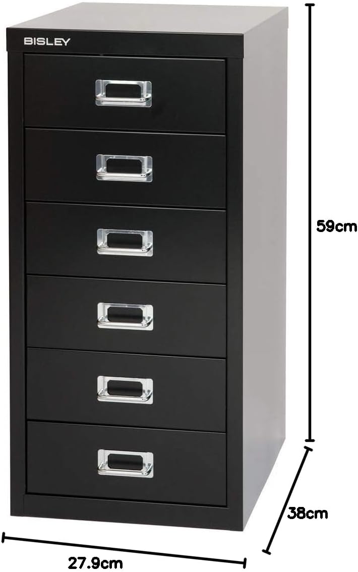 BISLEY MultiDrawer, 29er Serie, DIN A4, 6 Schubladen, Metall, 633 Schwarz, 38 x 27.9 x 59 cm, 633 Sc