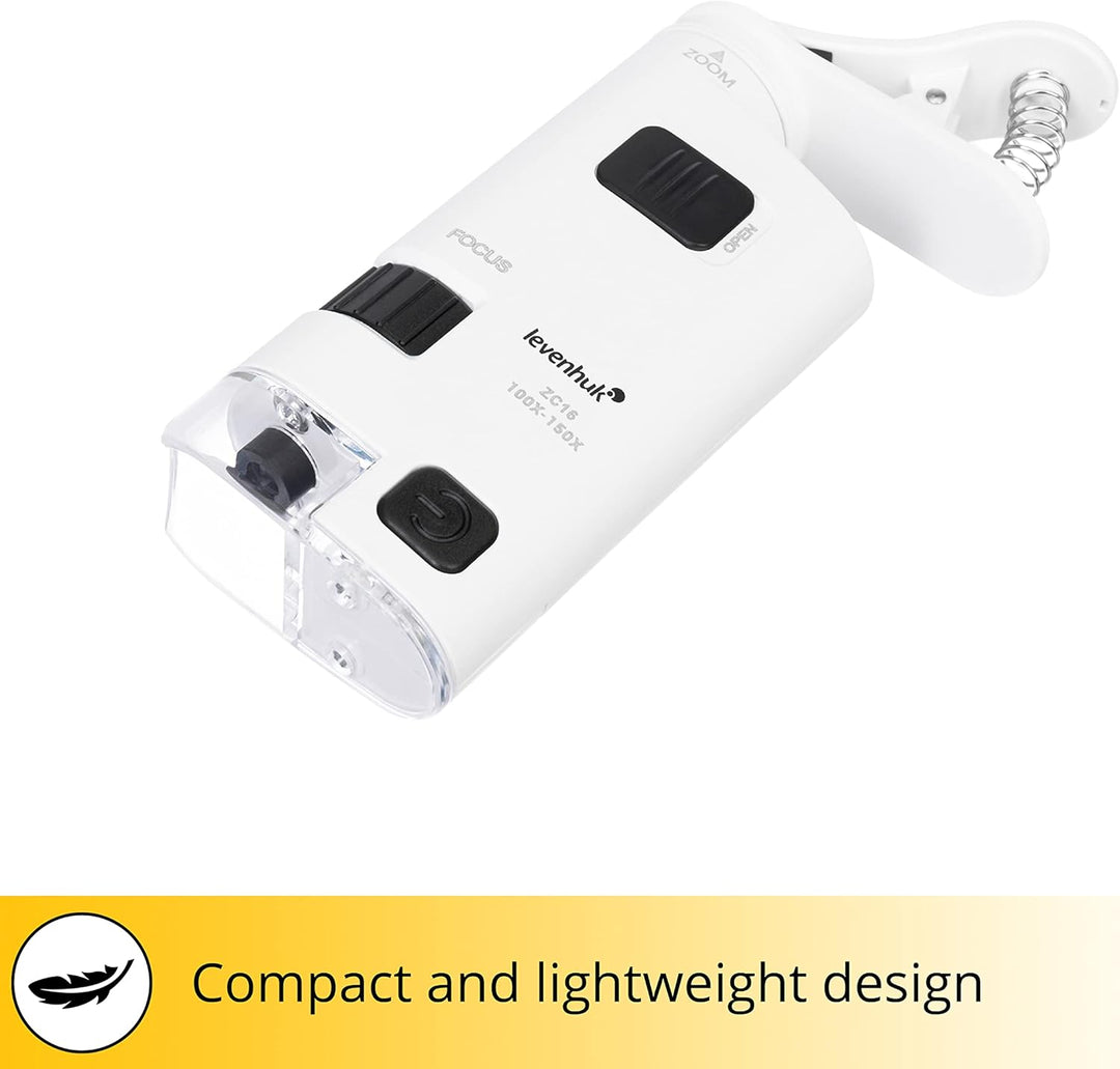 Levenhuk Zeno Cash ZC16 100-150-fach LED-Lernmikroskop mit Clip für Kinder, Schüler und Professionel