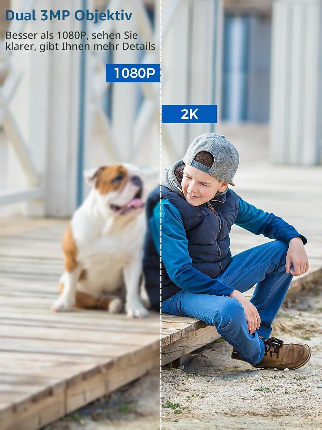 Reobiux 3K Überwachungskamera Aussen mit Doppelobjektiv, PTZ Outdoor WLAN IP Kamera Überwachung Auss