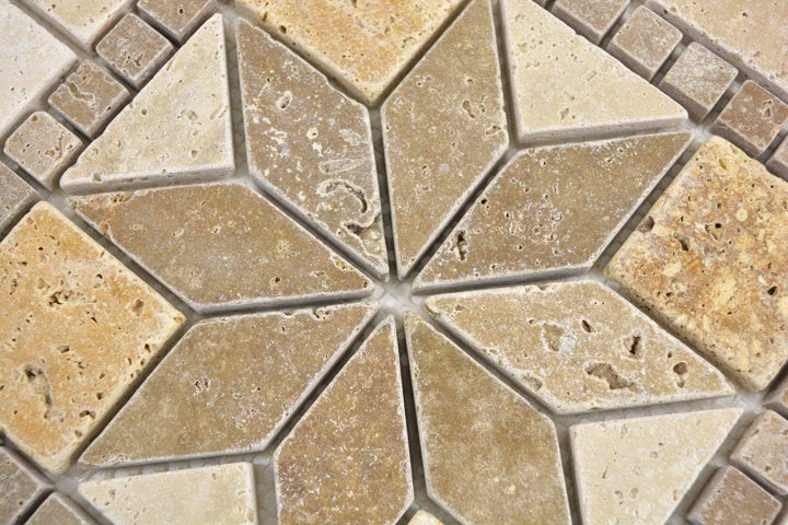 Naturstein Mosaik Einleger Fliese Travertin beige gelb walnuss für WANDDEKO BAD WC KÜCHENDEKO