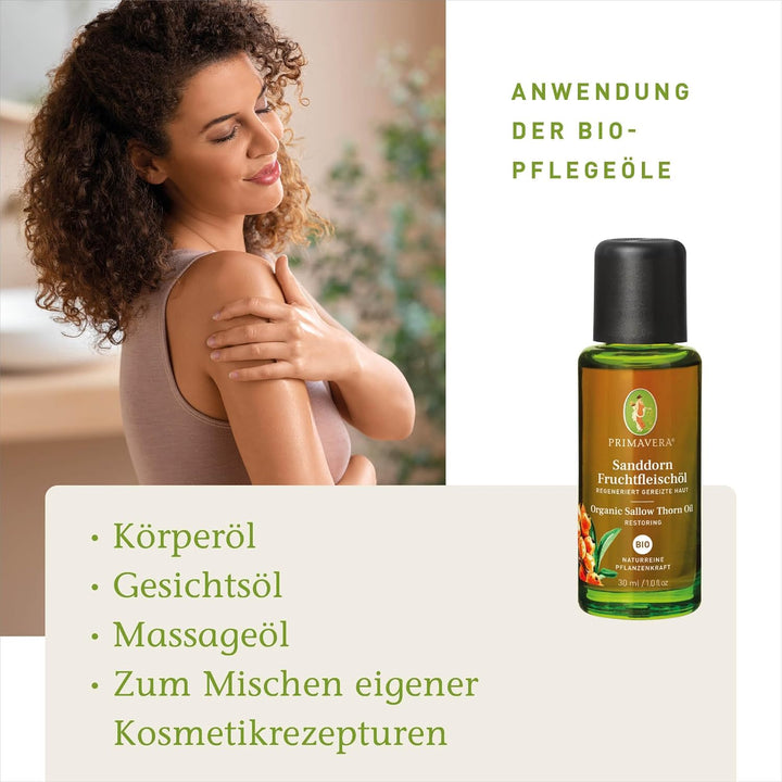 PRIMAVERA Pflegeöl Sanddornfruchtfleischöl bio 30 ml – naturreine Pflanzenkraft – Glasflasche – Arom