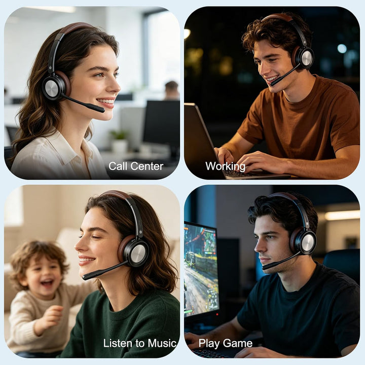 Bluetooth Headset mit Mikrofon für PC, Kabelloses Headset mit Rauschunterdrückungs Mikrofon, USB-Don