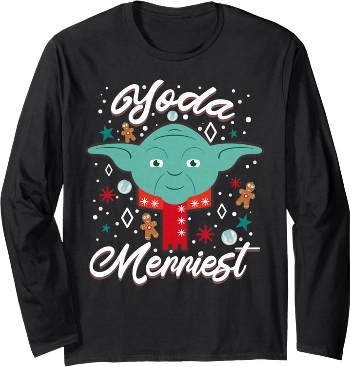Star Wars Christmas Yoda Merriest Portrait Langarmshirt