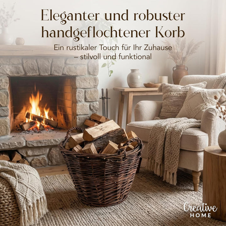 Creative Home Weidenkorb mit Zwei Henkel | Gross ø 50 cm | Perfekt für Geschenkkorb Kaminkorb Brennh
