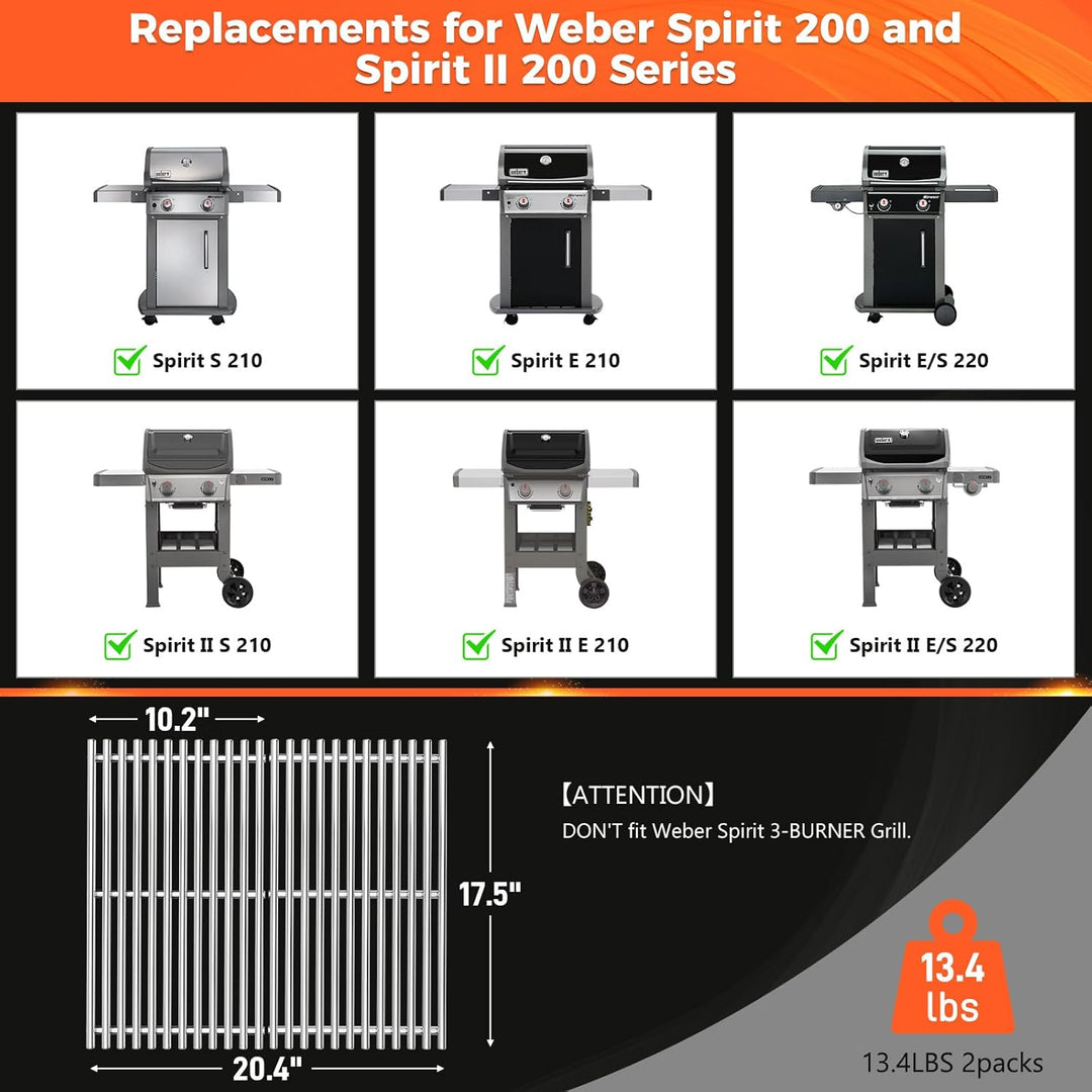 Grillroste Edelstahl für Weber Spirit 200 und Spirit II 200 Serie, 44,5 cm, passend für Spirit E210