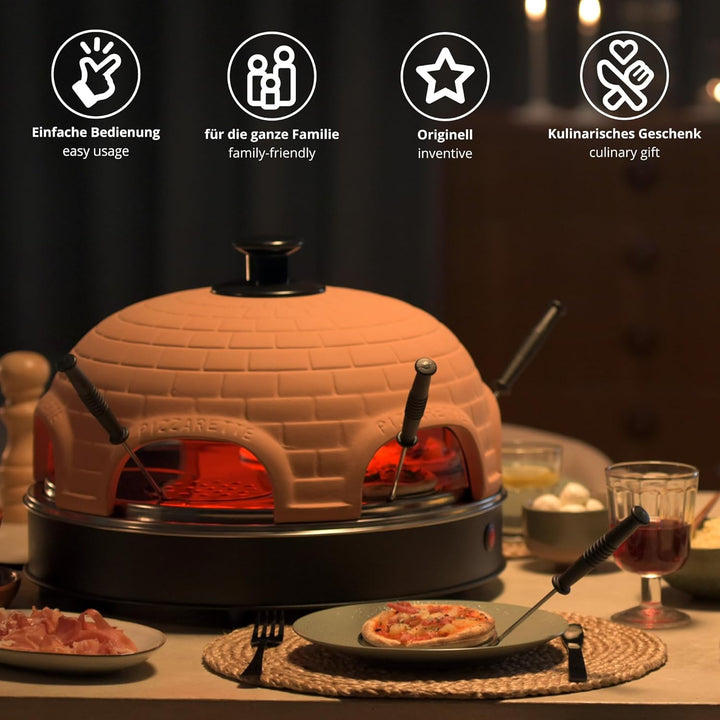 Monsterzeug Pizza Raclette Ofen, Elektrischer Mini-Ofen, Mobiler Steinofen für Zuhause, Inkl. Pizza-