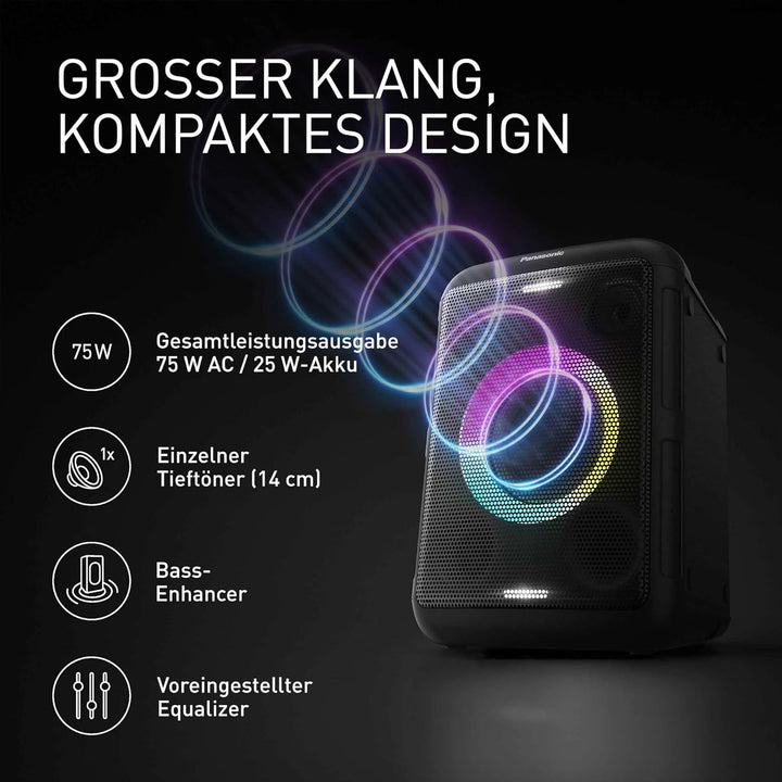 Panasonic SC-BMAX5E-K Tragbarer Party-Lautsprecher mit Bluetooth, integrierter Beleuchtung, 75 W, US