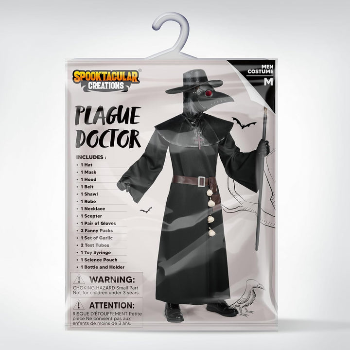 Spooktacular Creations Herren Pestarzt schwarzes Kostüm-Set mit Mütze, Maske, Schal, Robe, Handschuh