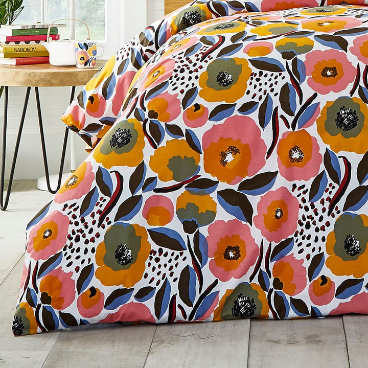 Marimekko - Doppelbett-Bettbezug-Set, Baumwoll-Perkal-Bettwäsche mit passendem Kissenbezug und Knopf