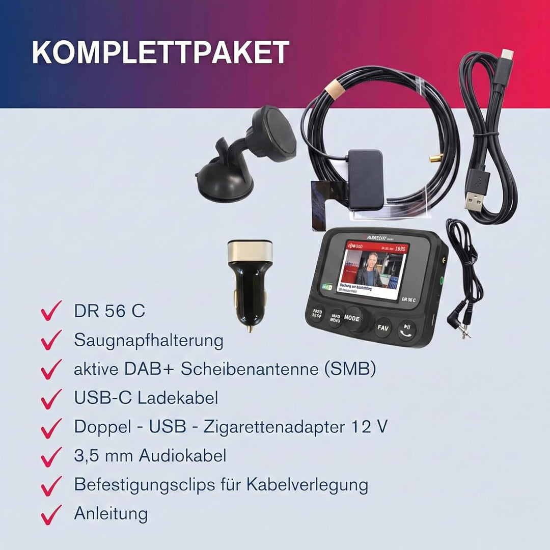 Albrecht DR56 C Digitalradio-Tuner mit Farbdisplay, 27156, zum Aufrüsten für Autoradios, FM-Transmit