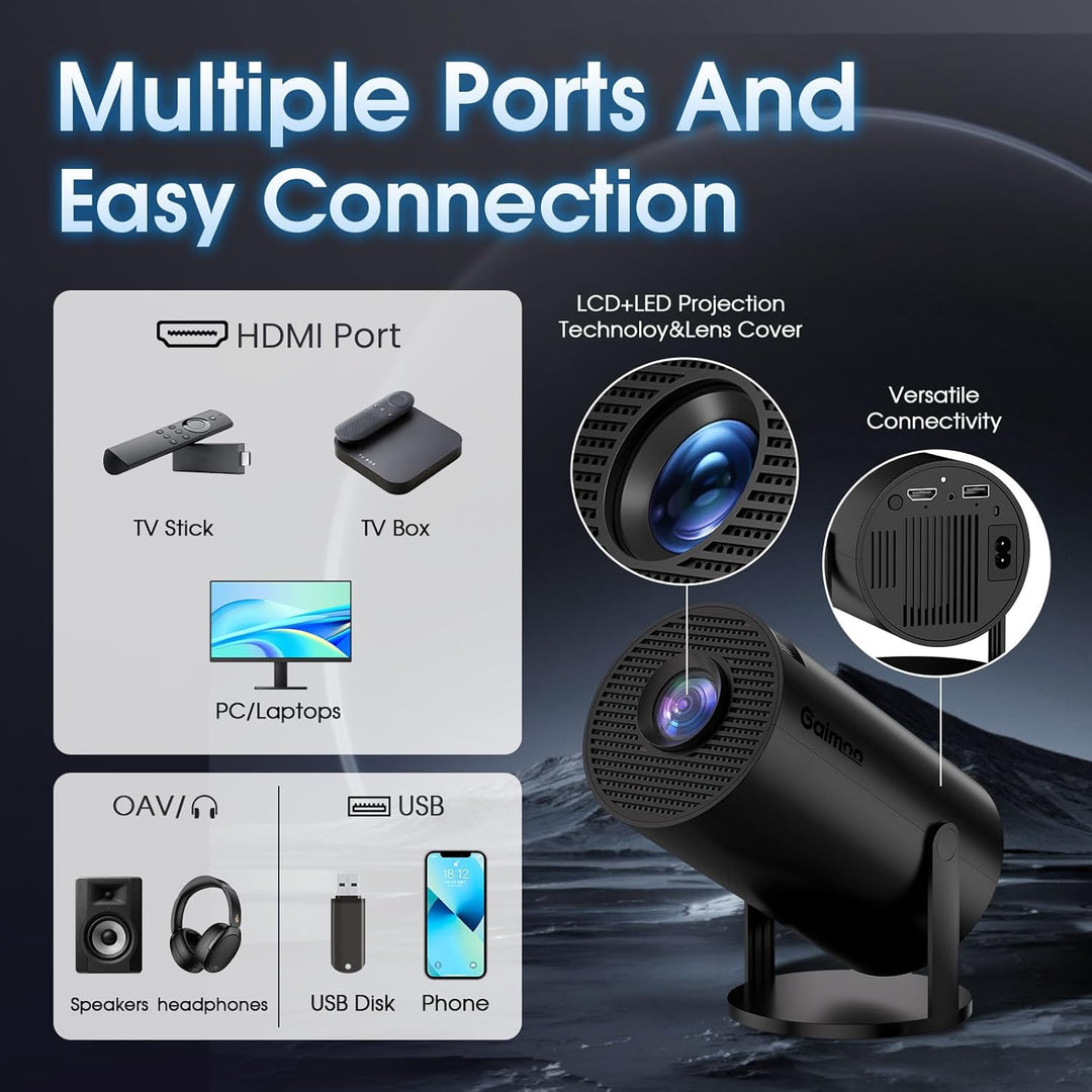 Mini Beamer 4K Full HD 1080P mit Apps Projektor, Smart Beamer mit WiFi 6 und Bluetooth 5.2 Auto Keys