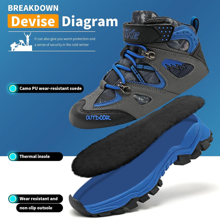 ASHION Jungen Winterschuhe Kinder Mid Schneestiefel Gefütterte Winterstiefel Wanderschuhe Trekking B