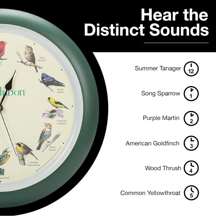 Mark Feldstein & Associates Audubon Wanduhr Singender Vogel, 33 cm 33 cm Grün, 33 cm Grün