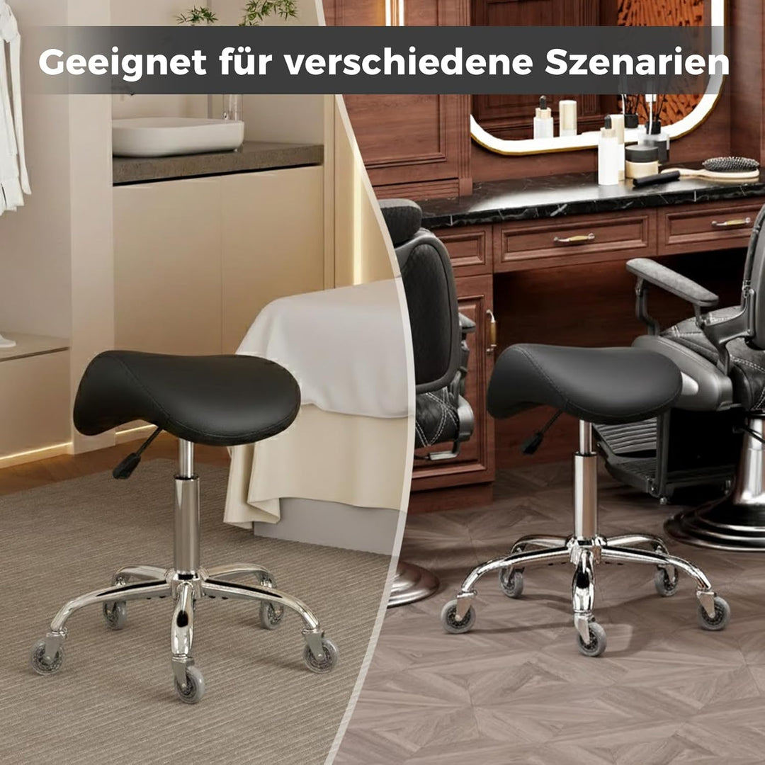 BEWISHOME Sattelhocker Höhenverstellbar, Sattelhocker mit Rollen, 360° Drehhocker Rollhocker, Ergono