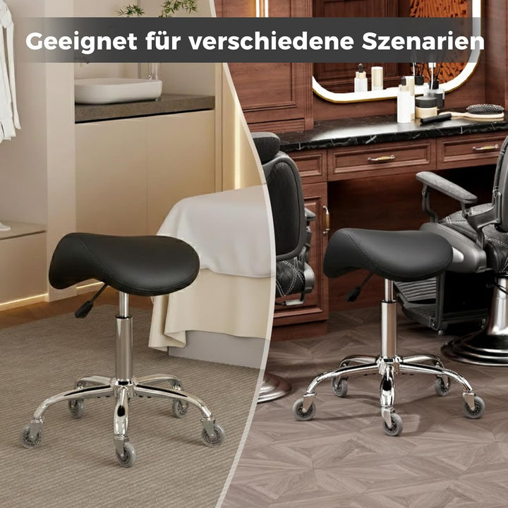 BEWISHOME Sattelhocker Höhenverstellbar, Sattelhocker mit Rollen, 360° Drehhocker Rollhocker, Ergono