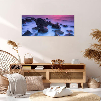 Wandbilder Dekoration Wohnzimmer Strand ufer wolken dämmerung Panorama Bilder auf Leinwand 120x50cm