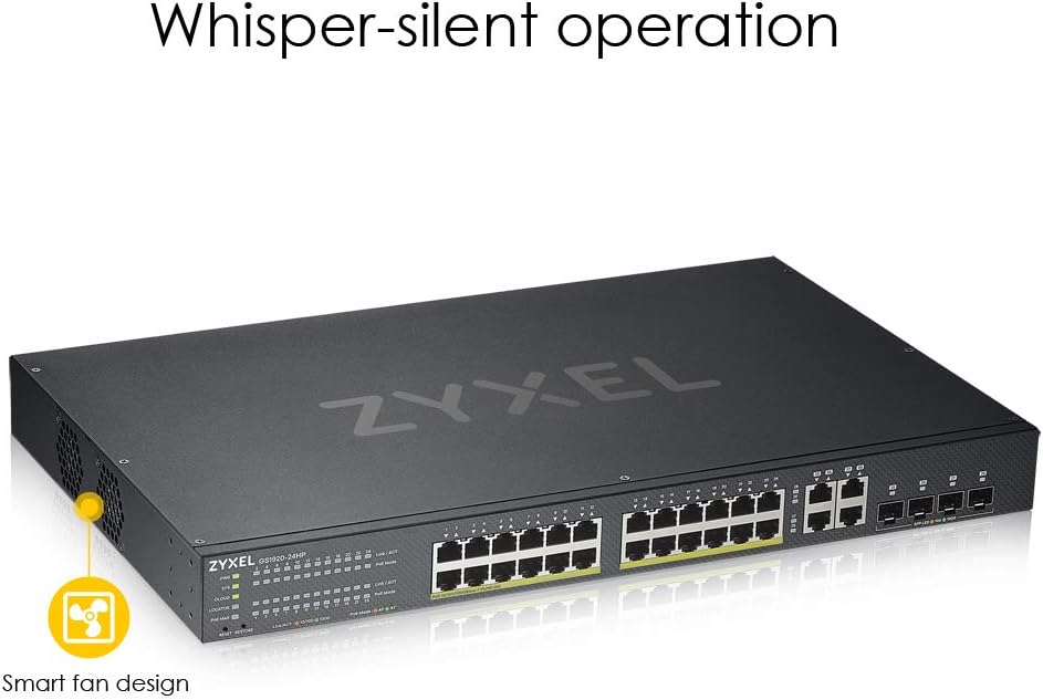 Zyxel Nebula Gigabit Ethernet Smart-Managed PoE+ Switch mit 24 Ports, einem Budget von 375 Watt und