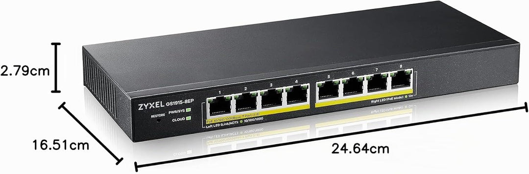Zyxel GS1915-8EP Managed L2 Gigabit Ethernet (10/100/1000) Power Over Ethernet (PoE) Black