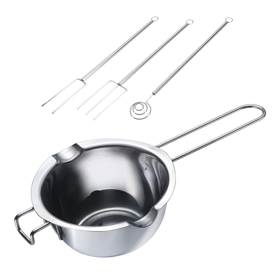 Westmark Wasserbad-Schmelzschale und Schokoladentauchgabel-Set (3-tlg.) – Schmelzschale mit Ausgiess