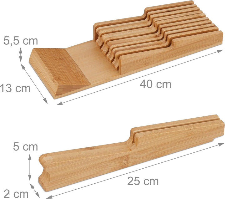 Relaxdays Messerhalter Schublade, für 9 Messer & Wetzstahl, Bambus Messerblock liegend, HxBxT: 5,5 x