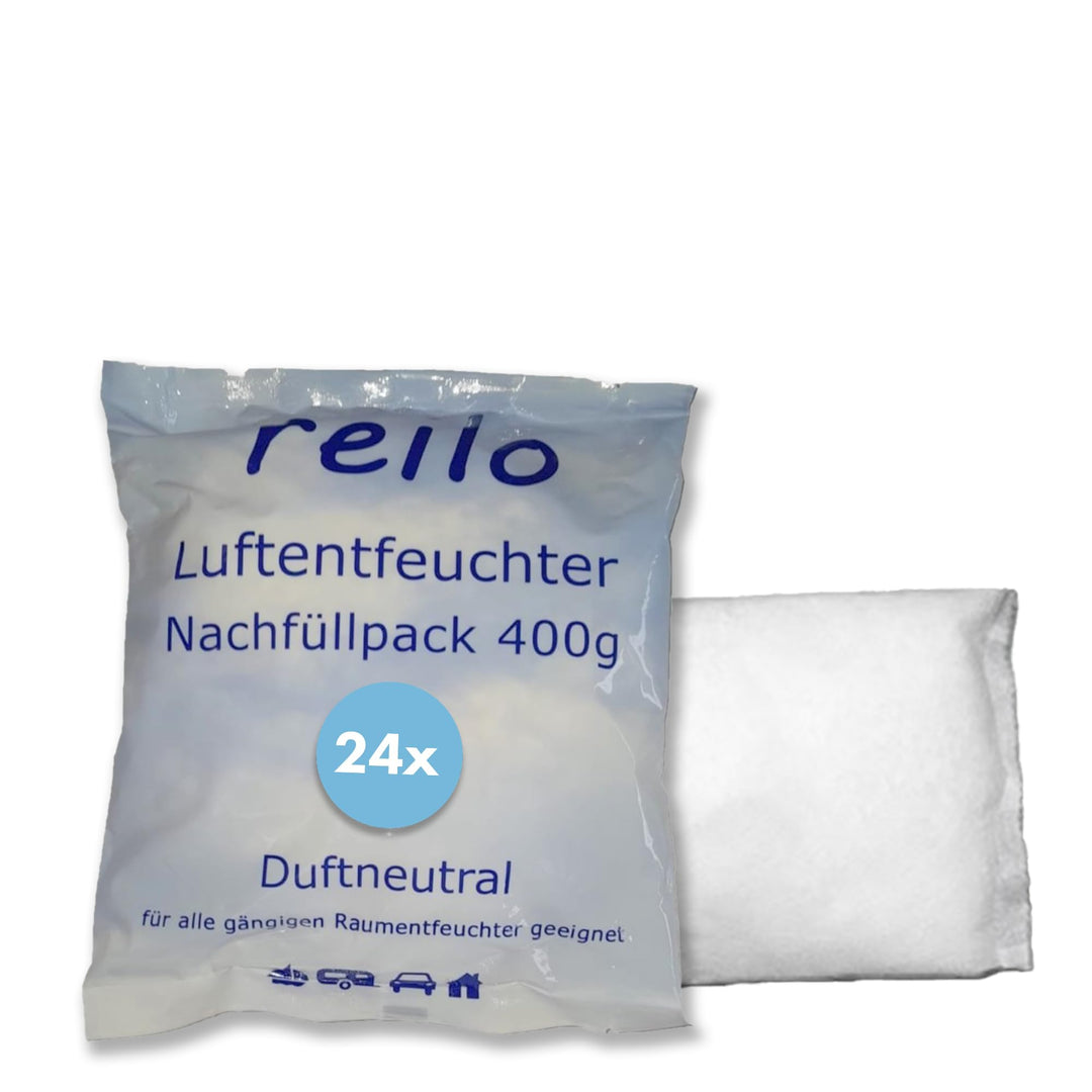 24x 400g reilo Raum- Luftentfeuchter Granulat im Vliesbeutel - Nachfüllpack, 24