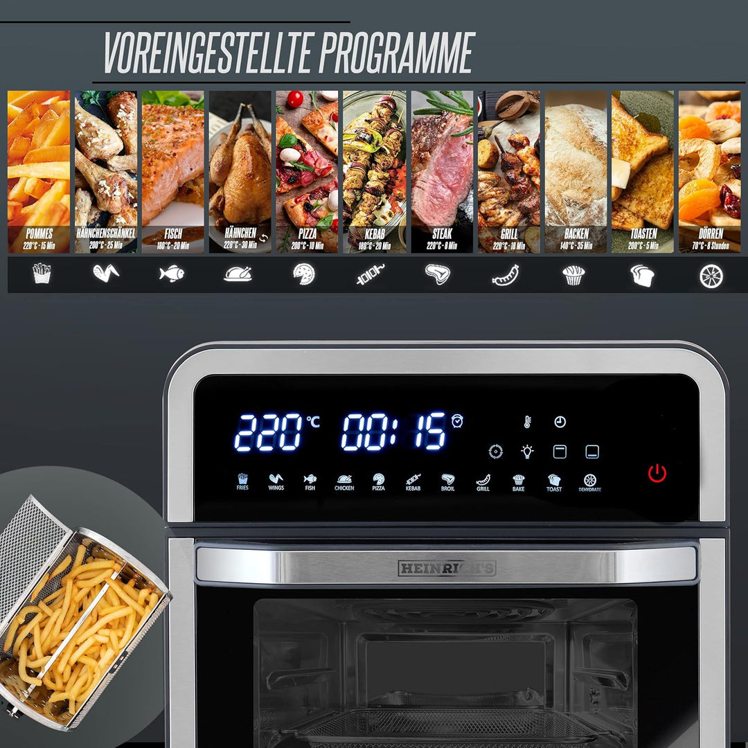 HEINRICHS Heissluftfritteuse Air Fryer mit digitalen LED-Display LCD Touch Display, 11 Pragrammen 18