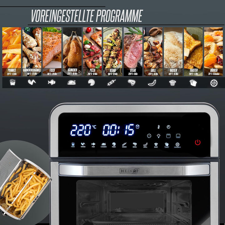 HEINRICHS Heissluftfritteuse Air Fryer mit digitalen LED-Display LCD Touch Display, 11 Pragrammen 18