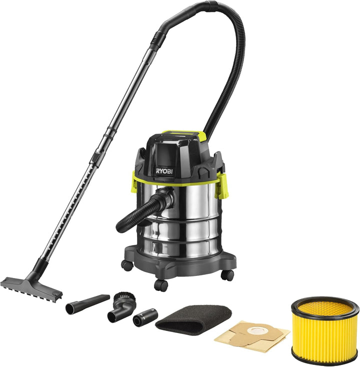 RYOBI 18 V ONE+ Akku-Nass- und Trockensauger R18WDV-0, 82 AW Saugleistung, 18 L Behälter, ohne Akku