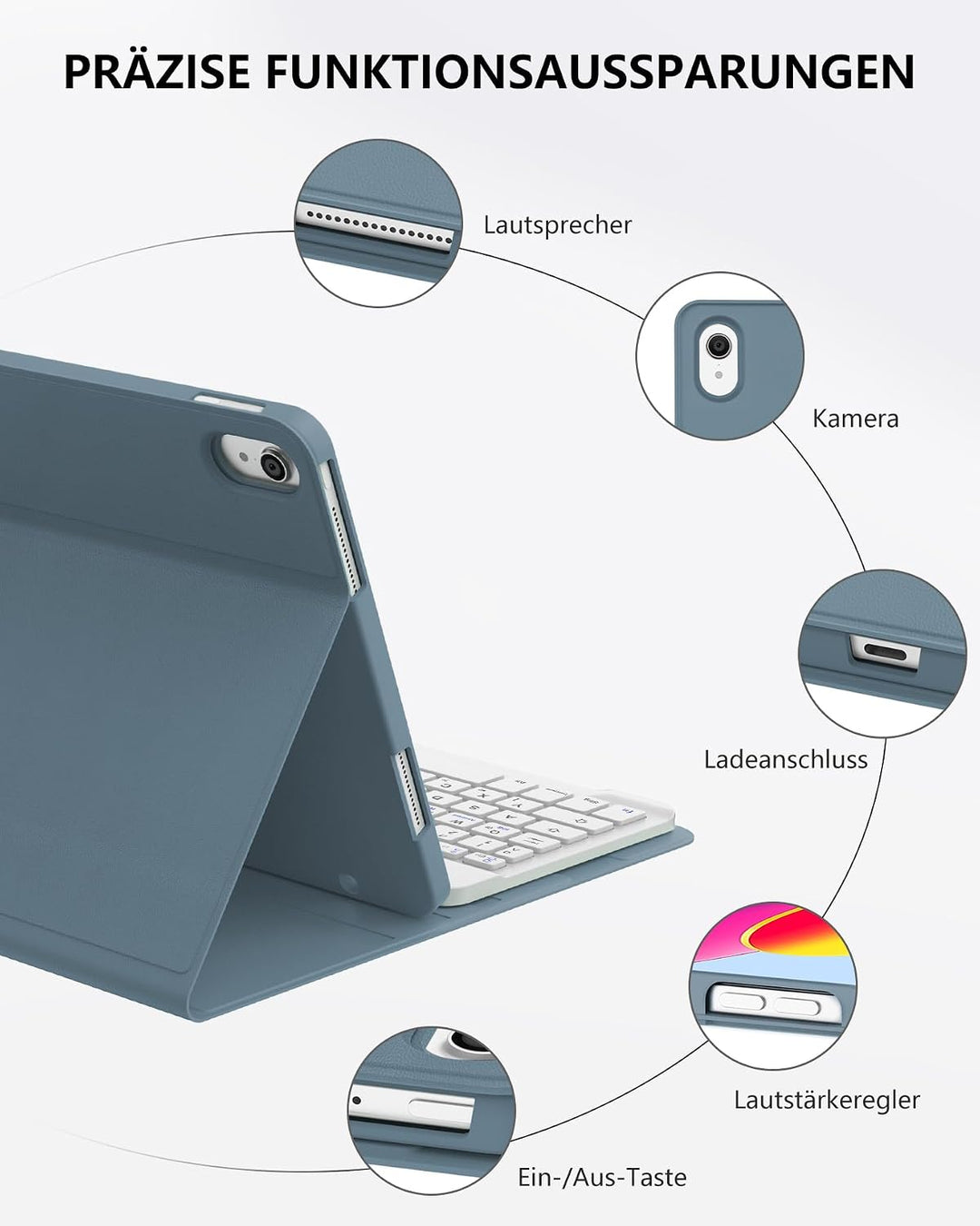 Für iPad A16 11. Gen &amp; 10. Gen Hülle mit Tastatur QWERTZ | Langer Akkulaufzeit, Zuverlässiger Schutz
