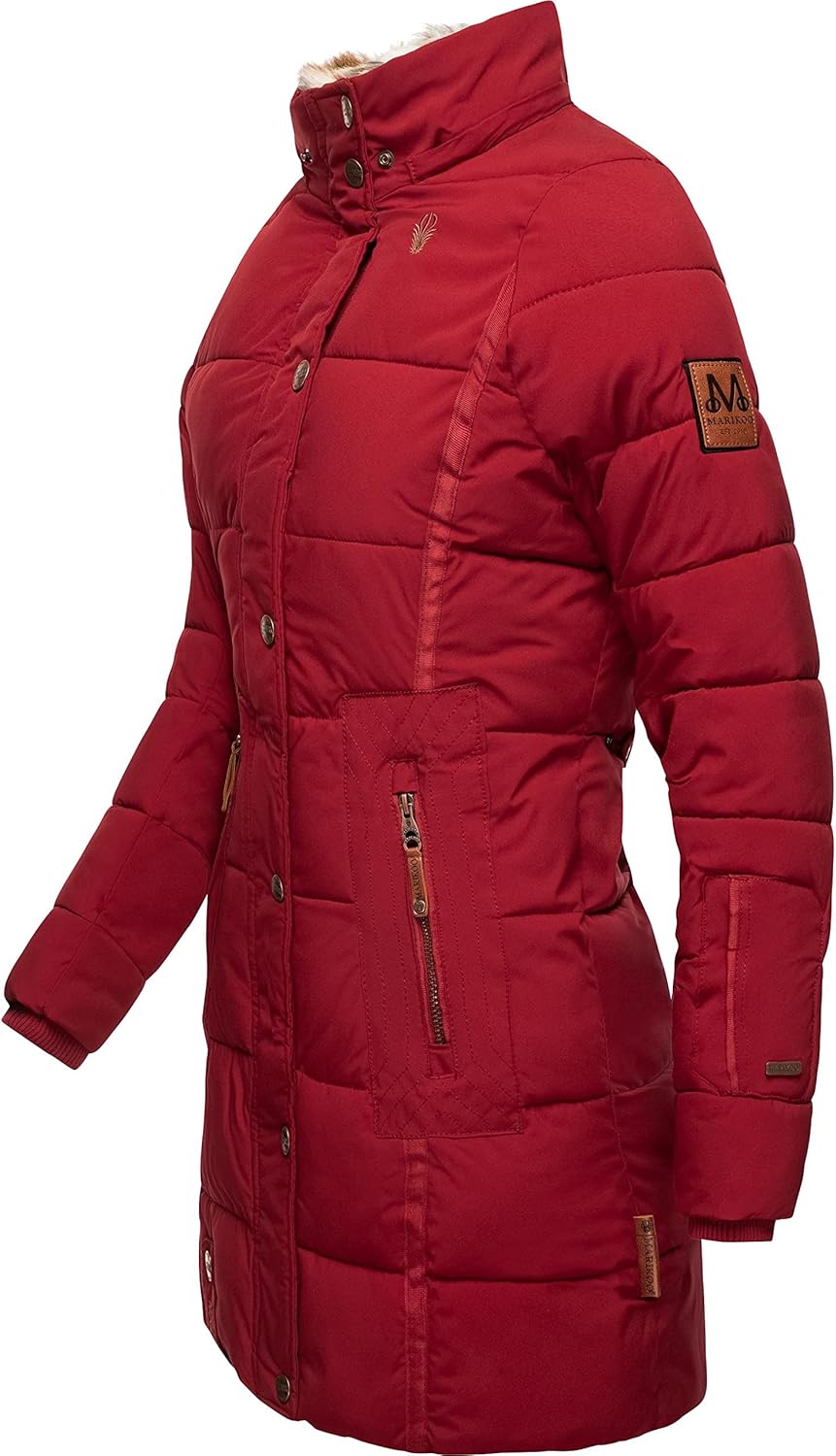 MARIKOO Damen Warmer Winter Steppmantel mit Kapuze Lieblings Jacke XS-XXL XS Blood Red, XS Blood Red