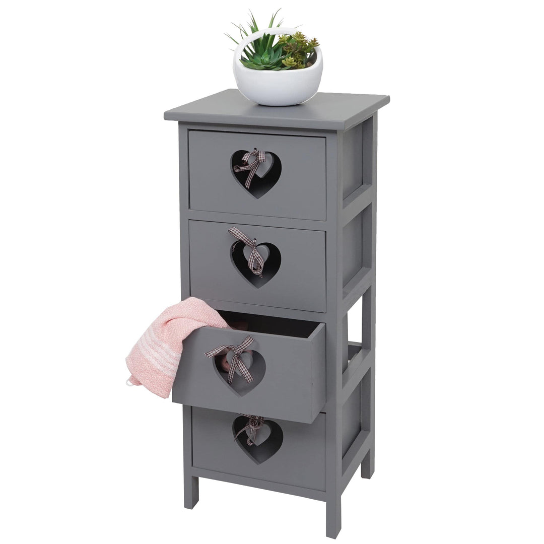 Mendler Kommode Forli, Schubladenkommode Schrank, 4 Schubladen mit Herzen 70x29x25cm, Shabby-Look, V