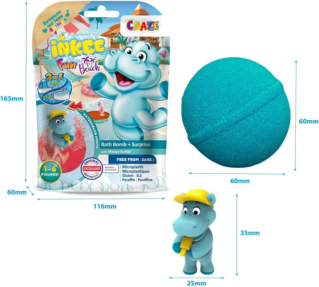 INKEE Fun Beach 8er Multipack | 8x Badekugeln Kinder mit Überraschung, Badebomben Kinder mit Hippo F