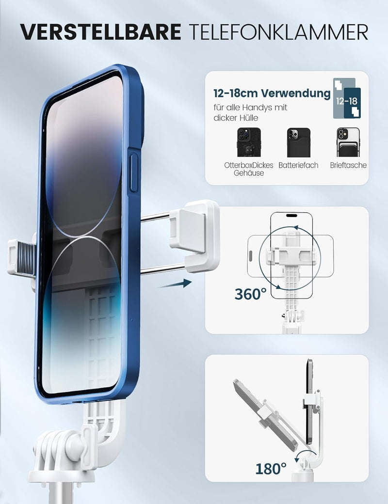 ANXRE 150cm Handy Stativ mit Licht FernauslöSer [All-In-One] Selfie Stick Handy Stativ Handyhalterun