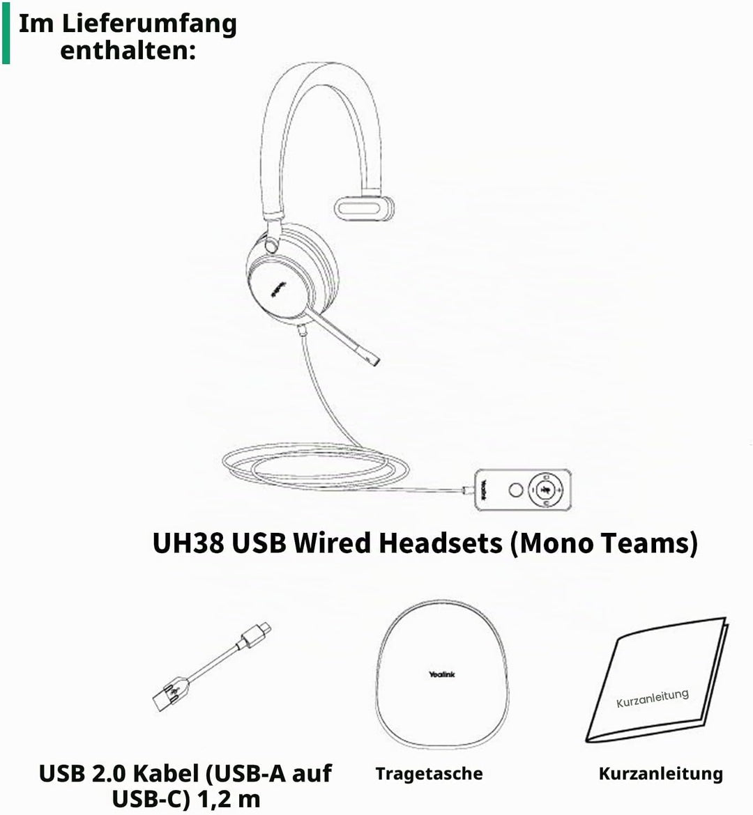 Yealink USB Headset UH38,Microsoft Teams Zertifizierte Mono/EIN Ohr Kopfhörer mit Noise Cancelling M