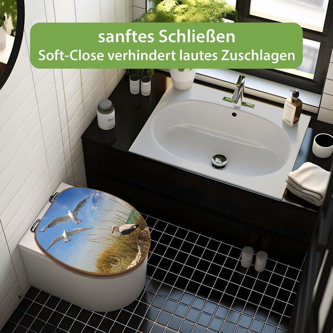 banjado Design WC Sitz Bambus Absenkautomatik 45,8x37,5cm - Toilettendeckel mit Absenkautomatik Holz