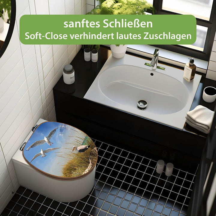 banjado Design WC Sitz Bambus Absenkautomatik 45,8x37,5cm - Toilettendeckel mit Absenkautomatik Holz