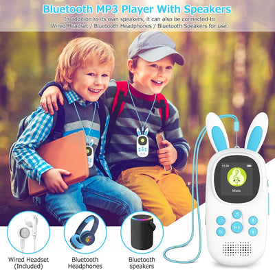 16GB Bluetooth MP3 Player Kinder, Niedlicher Hase Kinder Musik MP3 Player mit Kopfhörer & Lautsprech