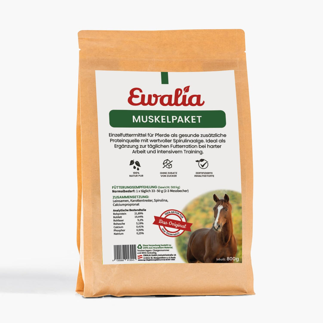 NEU! EWALIA Muskelpaket für Pferde: Kraftvolle Proteinquelle mit Spirulina, Optimale Unterstützung b