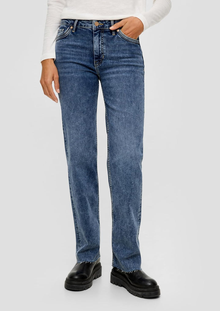 s.Oliver Damen 2120779 Jeans Karolin Straight Fit, Blau, 32W / 34L EU
