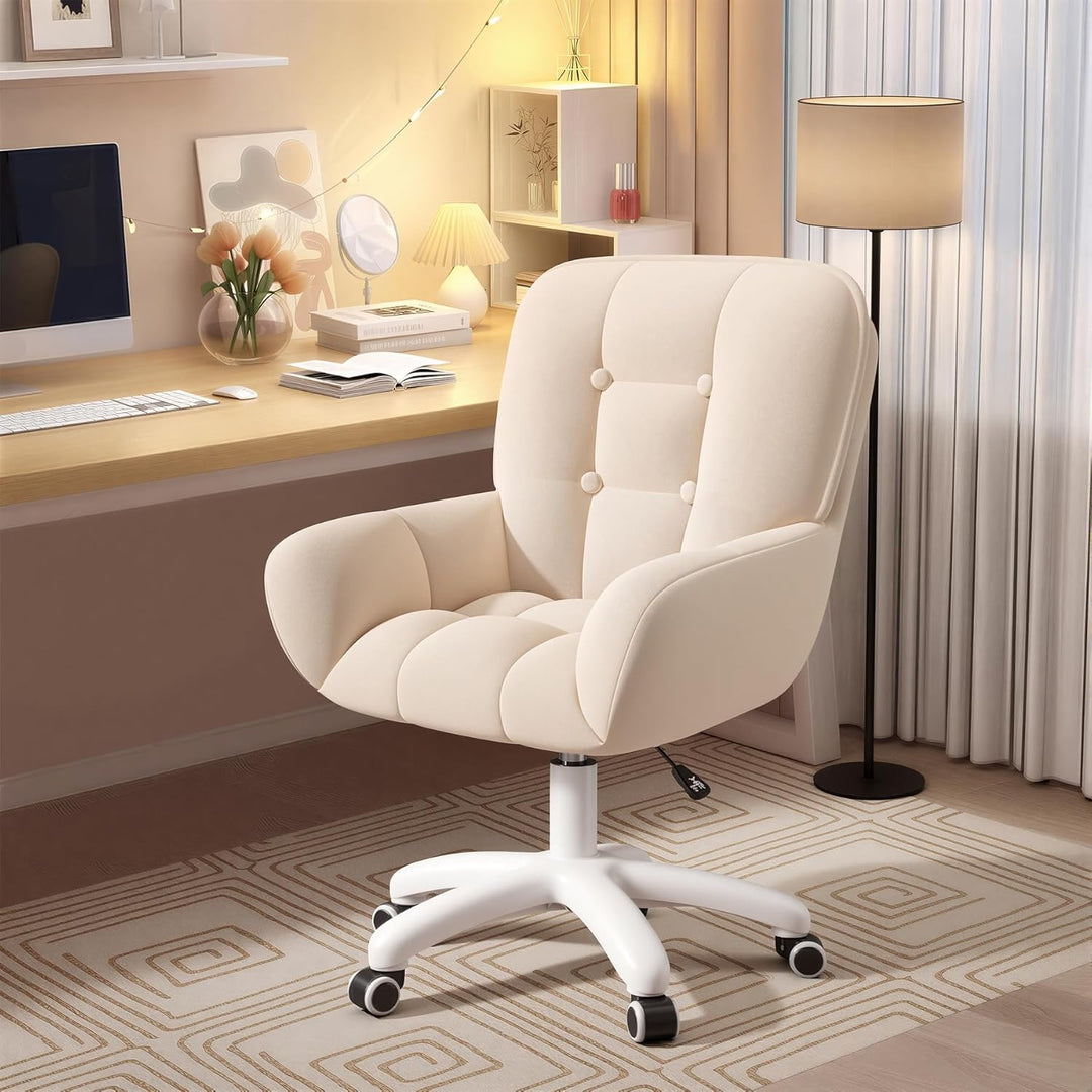 Homeoffice & Schminkstuhl 2-in-1 Ergonomischer Samt Drehstuhl 360°, Höhenverstellbar für Arbeitszimm
