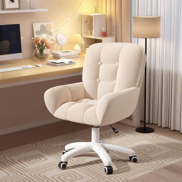 Homeoffice & Schminkstuhl 2-in-1 Ergonomischer Samt Drehstuhl 360°, Höhenverstellbar für Arbeitszimm