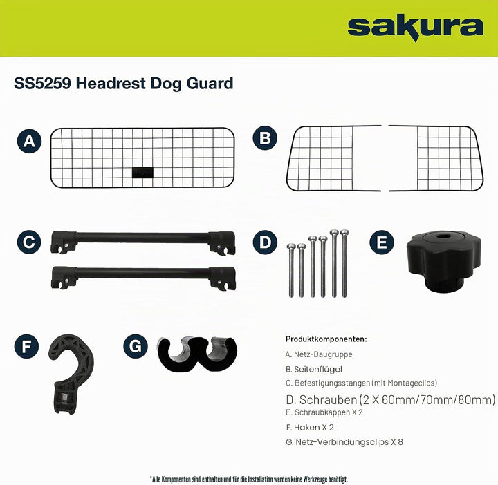 Sakura Kopfstützen-Hundegitter für Pkw SS5259 - leicht zu montieren in den meisten Fahrzeugen, Flies