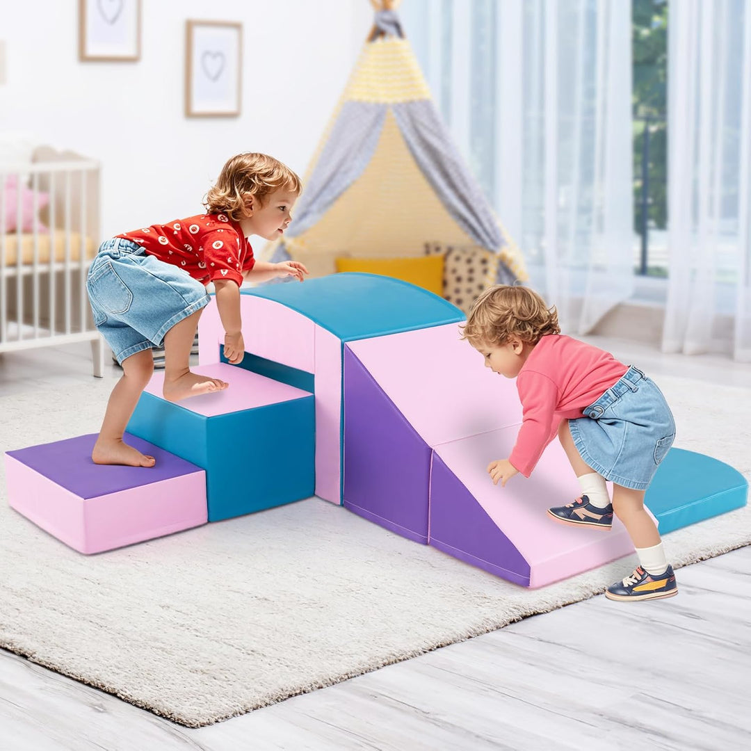 COSTWAY 7 TLG. Schaumstoffbausteine, Softbausteine mit Tunne, Treppe & Rampe, EN71-zertifiziert, Rie