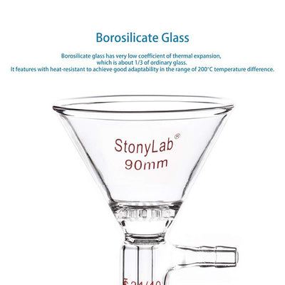 stonylab Glas Filter Trichter Borosilikatglas filter Trichter mit 90 mm Oberem Aussenmass, 24/40 Inn